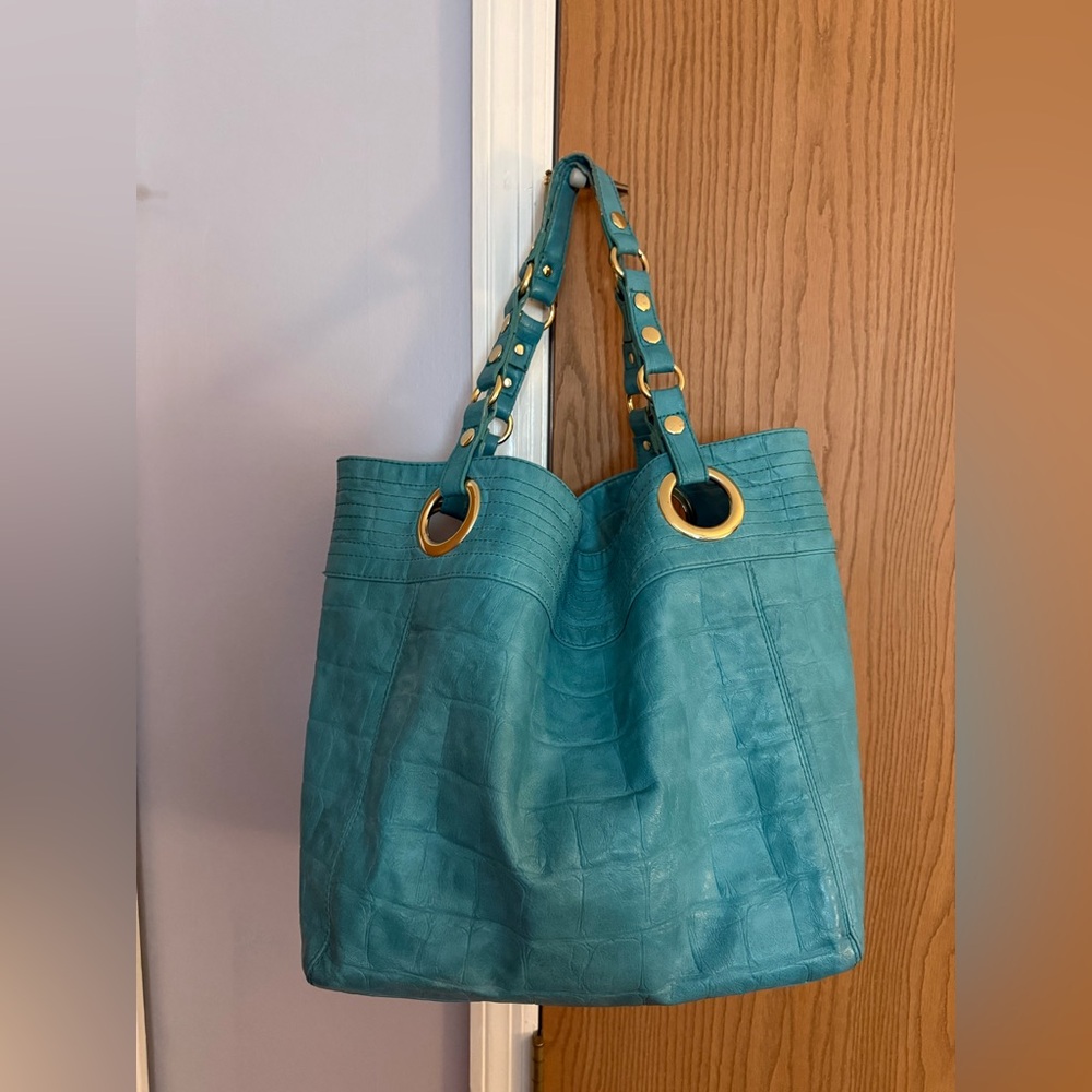 Steve Madden Turquoise Croc Embossed Leather Tote